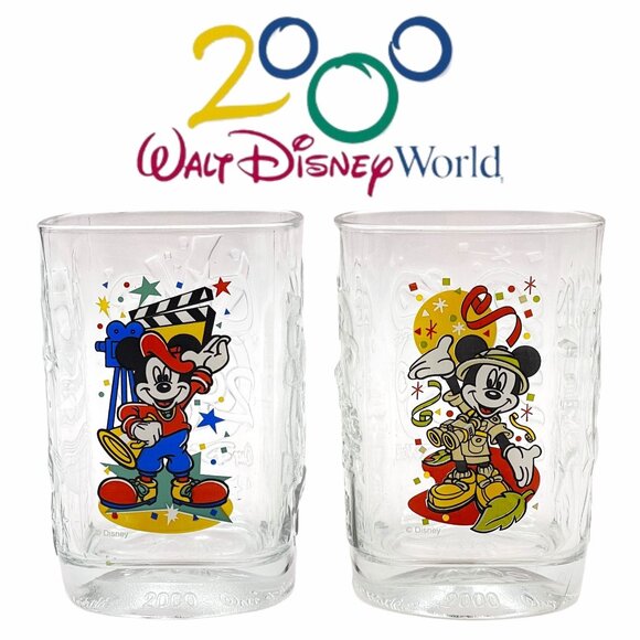 Walt Disney World McDonald's Glasses Set Of‎ 2 Millenium Celebration 2000 Mickey - Picture 1 of 12